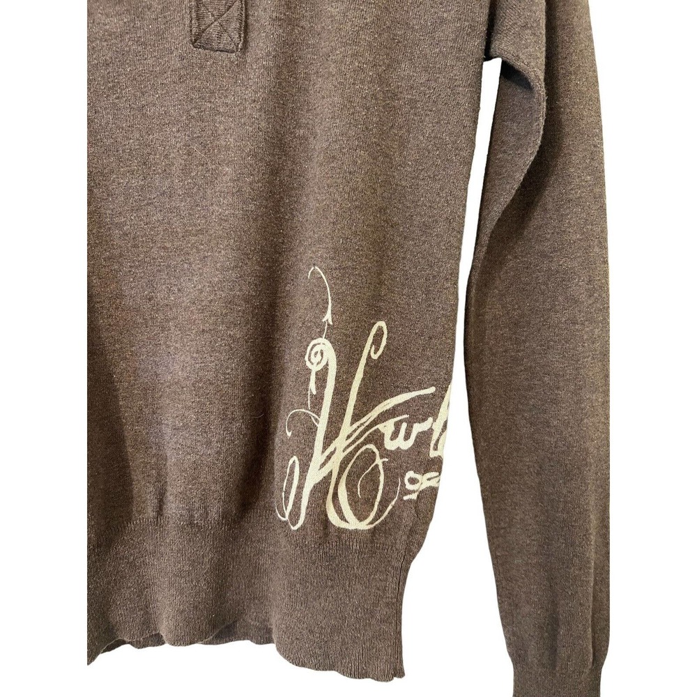 Hurley Y2K Brown Hooded 1/4 Button Pullover Side Logo Ribbed Sweater - Medium - Picture 4 of 8
